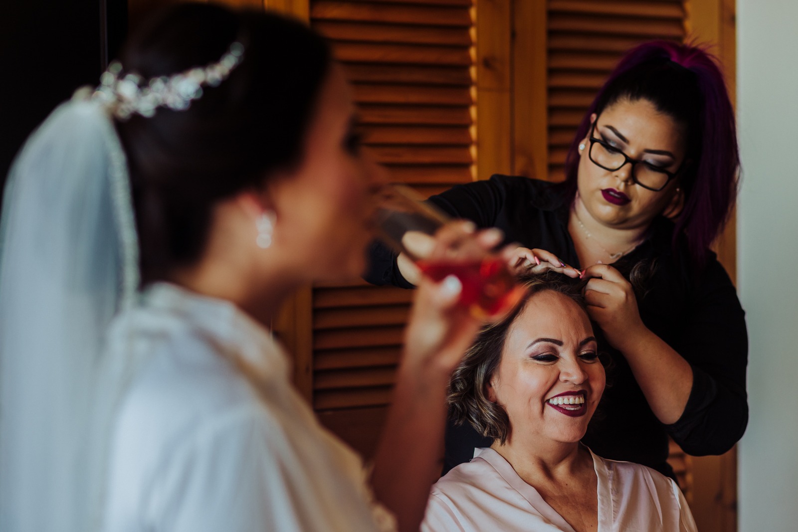 ready-getting ready-mum-bride-smile-drink-hair-hairstyle-wedding