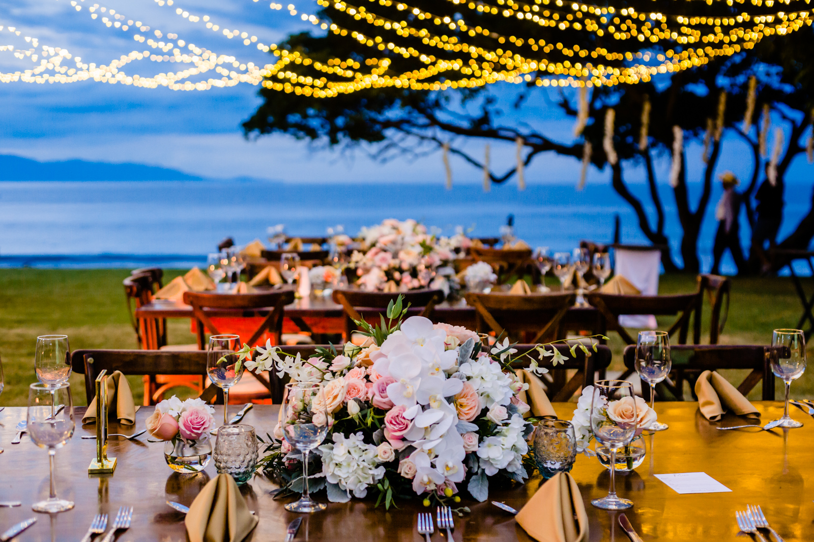 tables with flowers set up